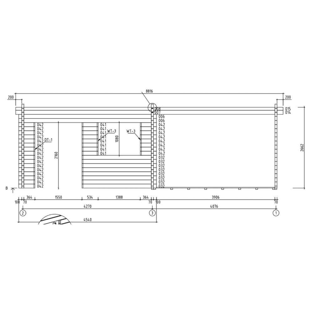 A side elevation blueprint of the GardenHouse24 USA ALU Concept 70K Garden Room shows structural dimensions and window placements in technical detail