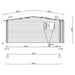 A side elevation drawing of the GardenHouse24 USA Dundee 70C Garden Room illustrates the angled roof, timber wall construction, and window dimensions in architectural detail