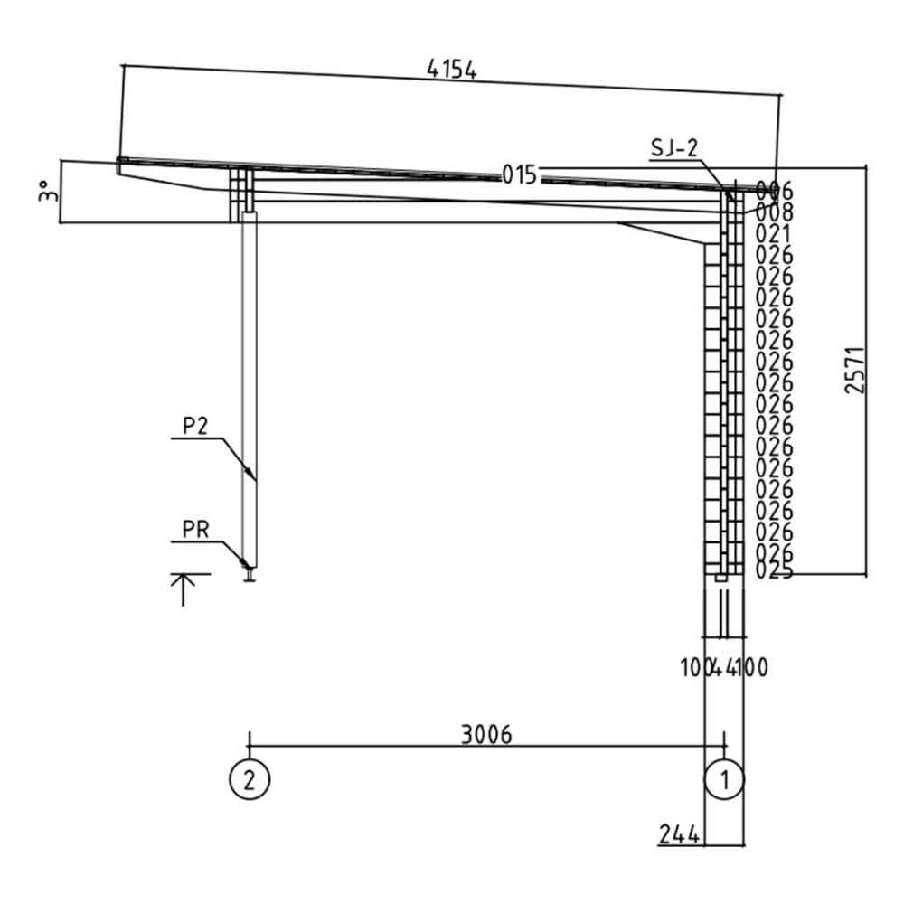 A side elevation drawing of the GardenHouse24 USA Starla 44C ALU ISO Garden Room details the roof slope, wall thicknesses, and structural layers
