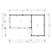 A side elevation of the GardenHouse24 USA ALU Concept 70N Garden Room shows horizontal wooden paneling and the sloped roof’s internal structure