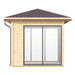 A side view of the GardenHouse24 USA Glaspavillon ALU 44D ISO Garden Room shows its natural wood exterior and large sliding glass doors framed in black