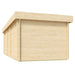 A side view of the GardenHouse24 USA Lasse 44A ALU Garden Room reveals its smooth wooden walls and structural beams