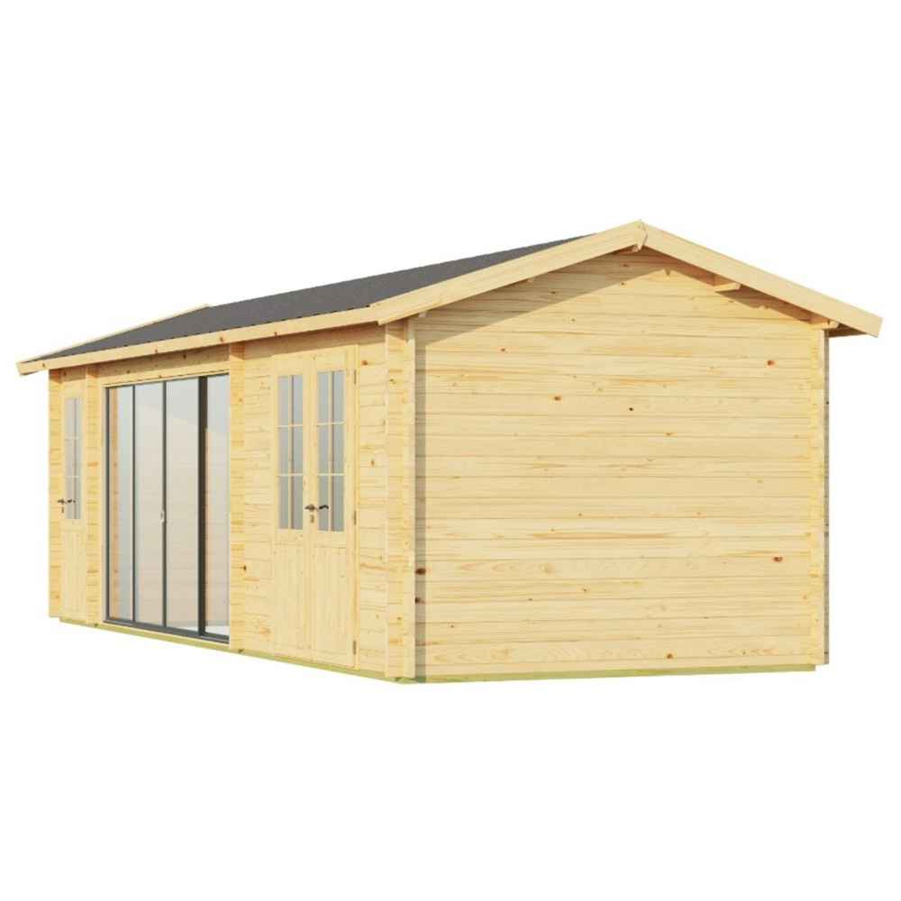 A side view of the GardenHouse24 USA Mikelli 44 Garden Room highlights its clean wooden exterior and the solid gable roof structure
