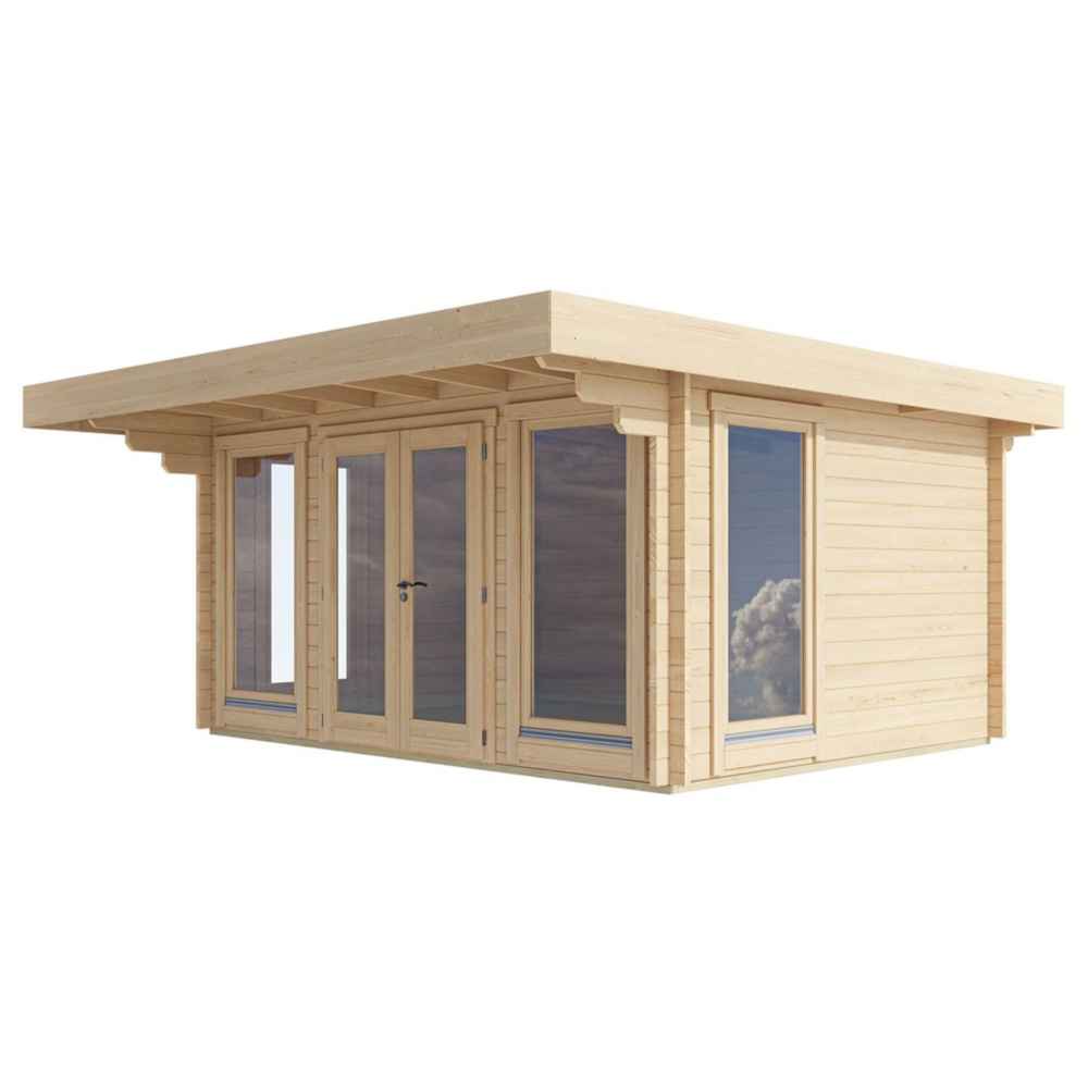 A similar wooden cabin from another angle, highlighting more windows and corner details, is the GardenHouse24 USA Barbara 44A Garden Room