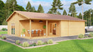 A spacious GardenHouse24 USA Bendy 70 Garden Room with a covered outdoor dining area and large glass doors