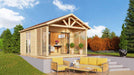 A sunny outdoor scene features the GardenHouse24 USA ALU Concept Arosa 44A Garden Room