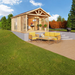 A sunny outdoor scene features the GardenHouse24 USA ALU Concept Arosa 44A Garden Room
