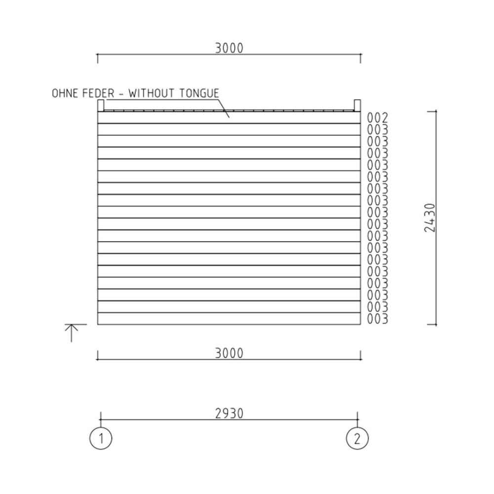 A technical drawing shows the front elevation of the GardenHouse24 USA Q Bic ALU 70G Garden Room with horizontal boards and exact dimensions