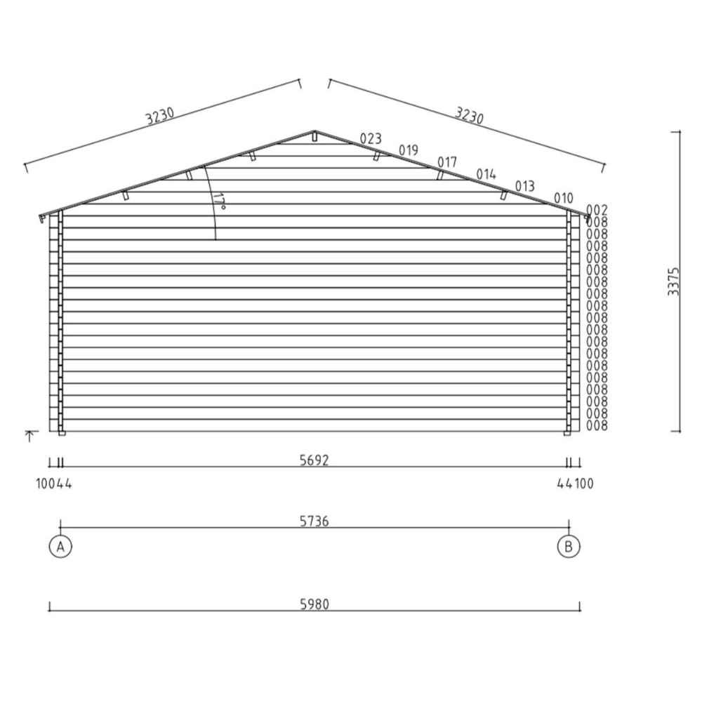 A technical drawing shows the front elevation with exact width and roof pitch measurements of the GardenHouse24 USA ALU Concept Arosa 70C Garden Room
