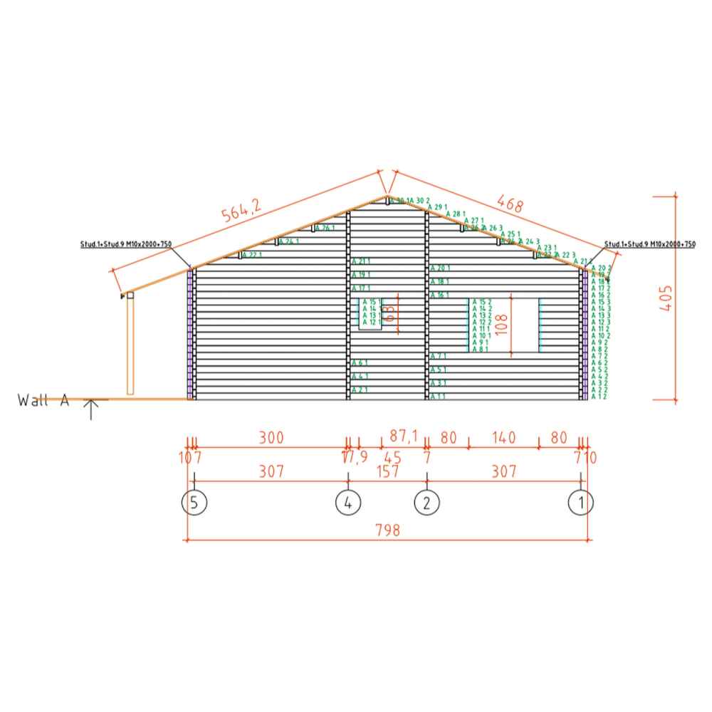 A technical elevation drawing displays roof slopes, wall measurements, and window placements for the GardenHouse24 USA Francesca 70 Garden Room