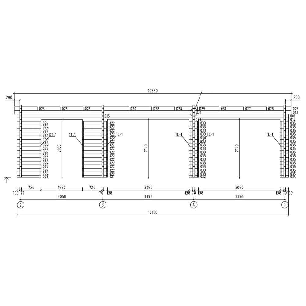A technical elevation drawing of the GardenHouse24 USA ALU Concept 70L Garden Room displays front wall dimensions, window sections, and material layering