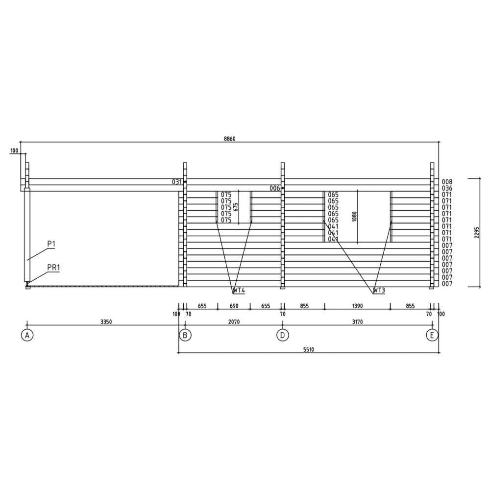 A technical elevation drawing shows the side wall layout and window placements of the GardenHouse24 USA Pamplona 70 Garden Room