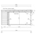 A technical floor plan displays exact measurements and layout for constructing the GardenHouse24 USA Q Bic ALU 70F Sauna Garden Room