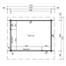 A technical floor plan of the GardenHouse24 USA Starla 44A ALU Garden Room shows detailed dimensions and layout of the interior space