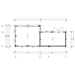 A technical floor plan with precise measurements details the layout of the GardenHouse24 USA ALU Concept 70K Garden Room, including two main sections