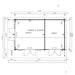 A technical floorplan of GardenHouse24 USA Konrad 44 B Garden Room displays its height, roof pitch, and structural detailing for precise construction