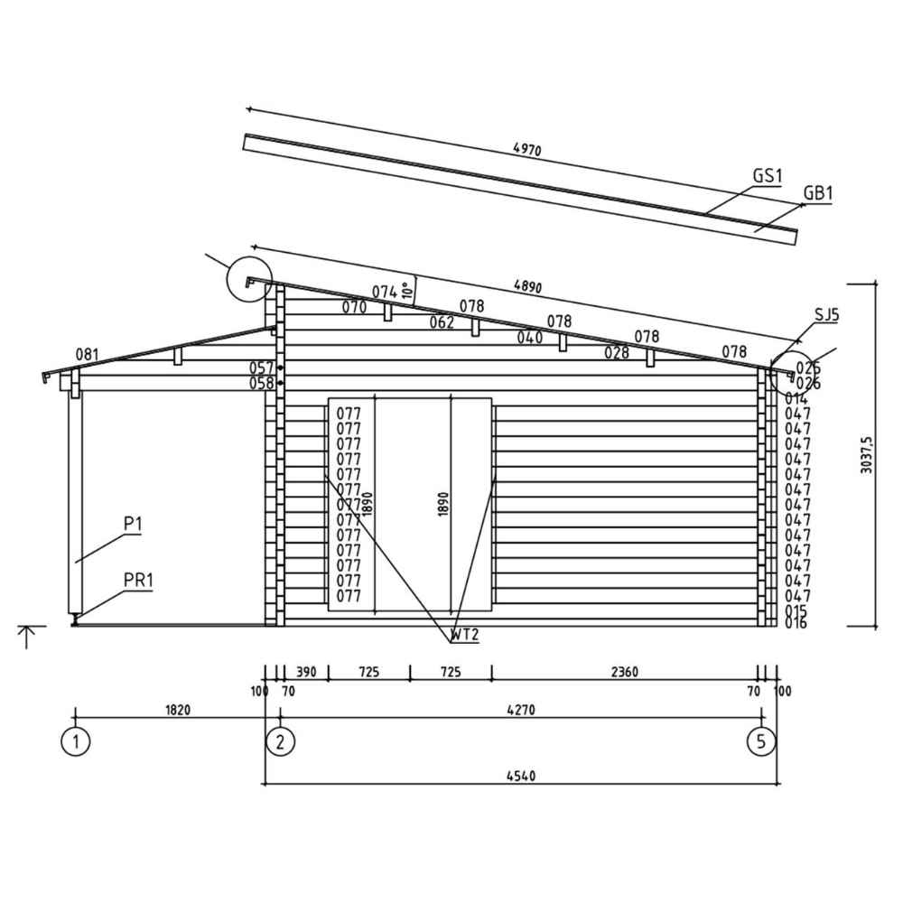 A technical side elevation illustrates the roof pitch and front entrance design of the GardenHouse24 USA Pamplona 70 Garden Room