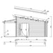 A technical side elevation illustrates the roof pitch and front entrance design of the GardenHouse24 USA Pamplona 70 Garden Room