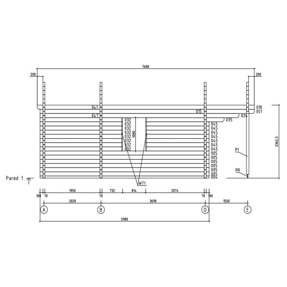A technical side view of the GardenHouse24 USA Vienna 70 Garden Room illustrates wall thickness, window positions, and structural layout