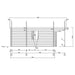 A technical side view of the GardenHouse24 USA Vienna 70 Garden Room illustrates wall thickness, window positions, and structural layout