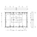 A top-down floor plan of the GardenHouse24 USA Dundee 70C Garden Room shows the spacious 36.1 m² interior with centered pool table placement and precise wall measurements
