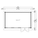 A top-down floor plan shows the layout of the GardenHouse24 USA Miriam 44B Classic Garden Room, highlighting a 153.9 ft² open space with a centered entrance and wall measurements in both feet and millimeters
