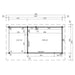 A top-down schematic of the GardenHouse24 USA Starla 44C ALU ISO Garden Room shows internal room divisions, door placements, and total floor space in square meters