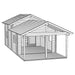 A wireframe perspective drawing reveals the open porch area and inner structure of the GardenHouse24 USA Lake House 70A Garden Room, with visible support posts and openings