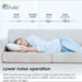 A woman rests peacefully on a couch while a noise comparison chart highlights the whisper-quiet performance of Senville 28000 BTU Tri-Zone Mini Split Air Conditioner - Heat Pump - SENA30HFT
