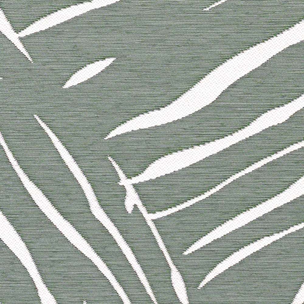 A zoomed-in section of Couristan Dolce Indoor/Outdoor Rug - Parquet/Fern reveals detailed white streaks resembling palm leaves on green fabric