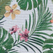 A zoomed-in view of Couristan Dolce Indoor/Outdoor Rug - Flowering Fern/Ivory-Hunter Green captures the rich textures of palm fronds and colorful blooms