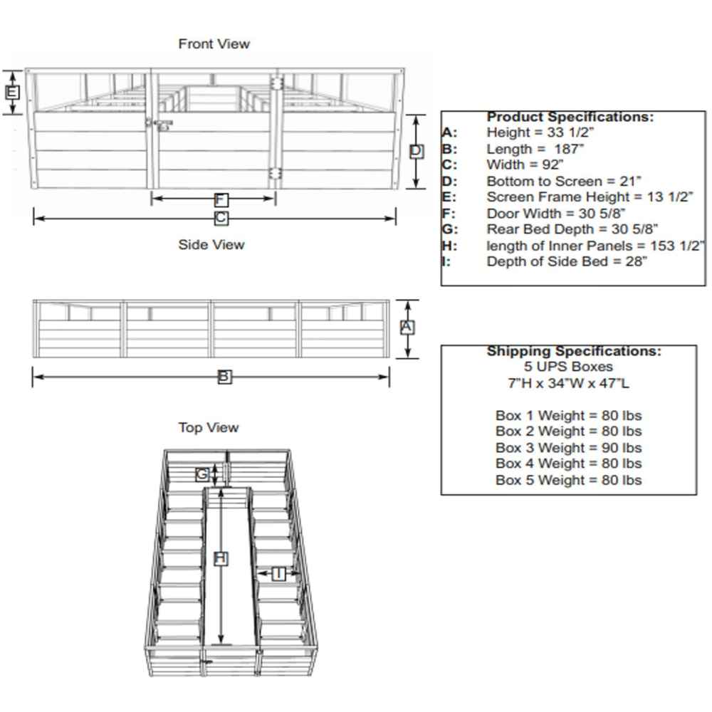 A black-and-white line drawing shows the dimensions and layout of the Outdoor Living Today 8×16 Raised Garden Bed with front, side, and top views labeled