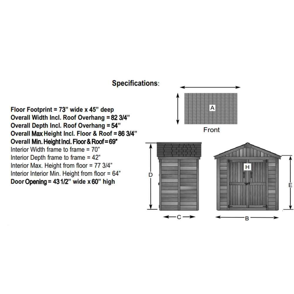 A black-and-white technical diagram of the Outdoor Living Today SpaceMaster 6×4 with Double Door provides detailed measurements and labeled shed dimensions