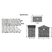 A black-and-white technical diagram of the Outdoor Living Today SpaceMaster 6×4 with Double Door provides detailed measurements and labeled shed dimensions