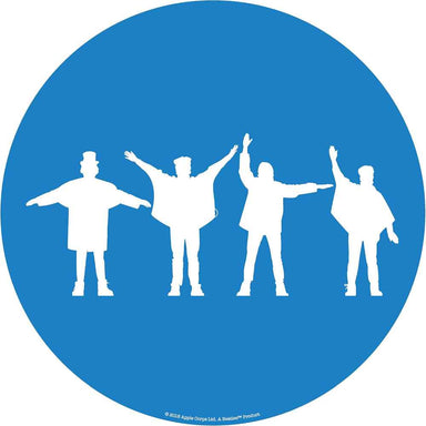 A bright blue platter pad featuring the iconic white silhouette of The Beatles from Help!—titled Crosley The BEATLES Platter Pad - HELP