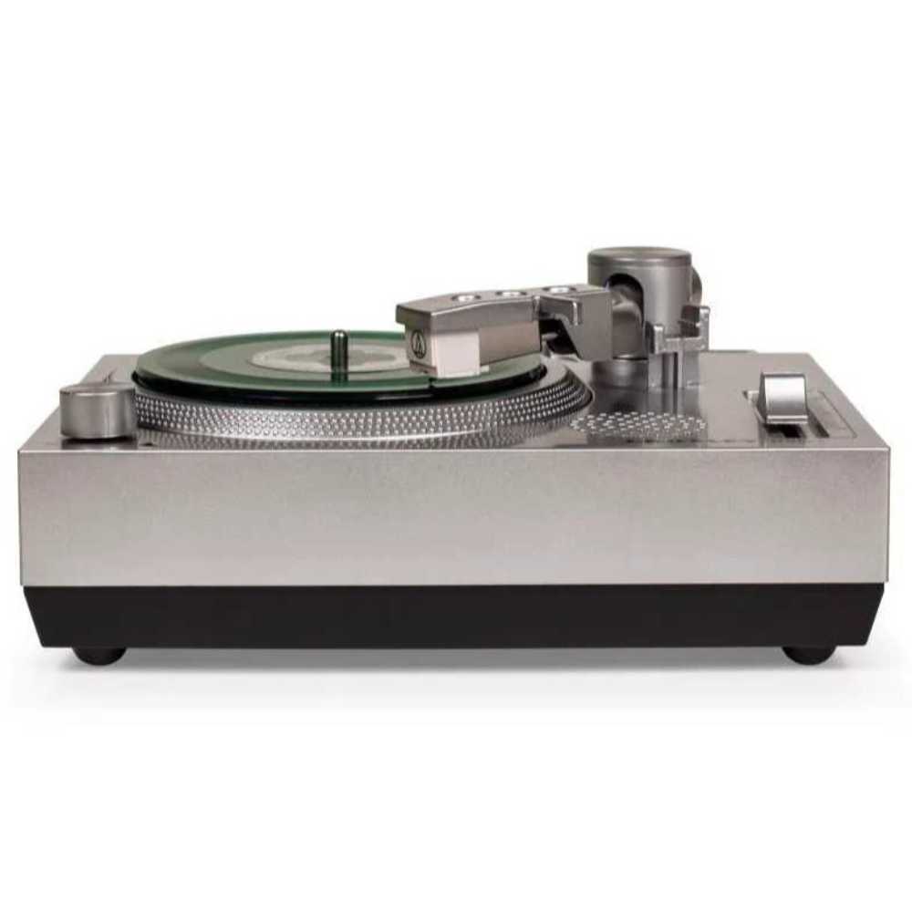 A clean side angle of the Crosley RSD3 Player + Johnny Cash 3 Inch Vinyl - Set of 4 Records