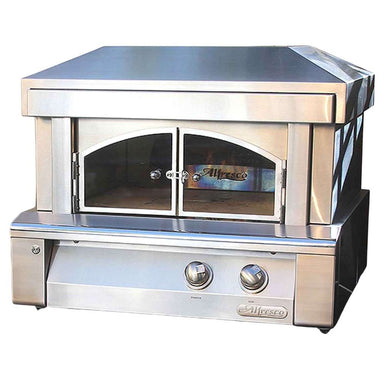 A close-up of the Alfresco Grills 30 Pizza Oven Plus - Countertop Model highlights its durable stainless steel construction and elegant design