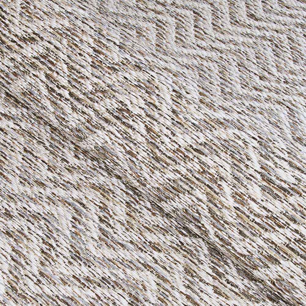 A close-up of the Couristan Cape Indoor/Outdoor Rug - Marion/Light Brown-Ivory shows a textured zigzag pattern woven with light brown and ivory threads