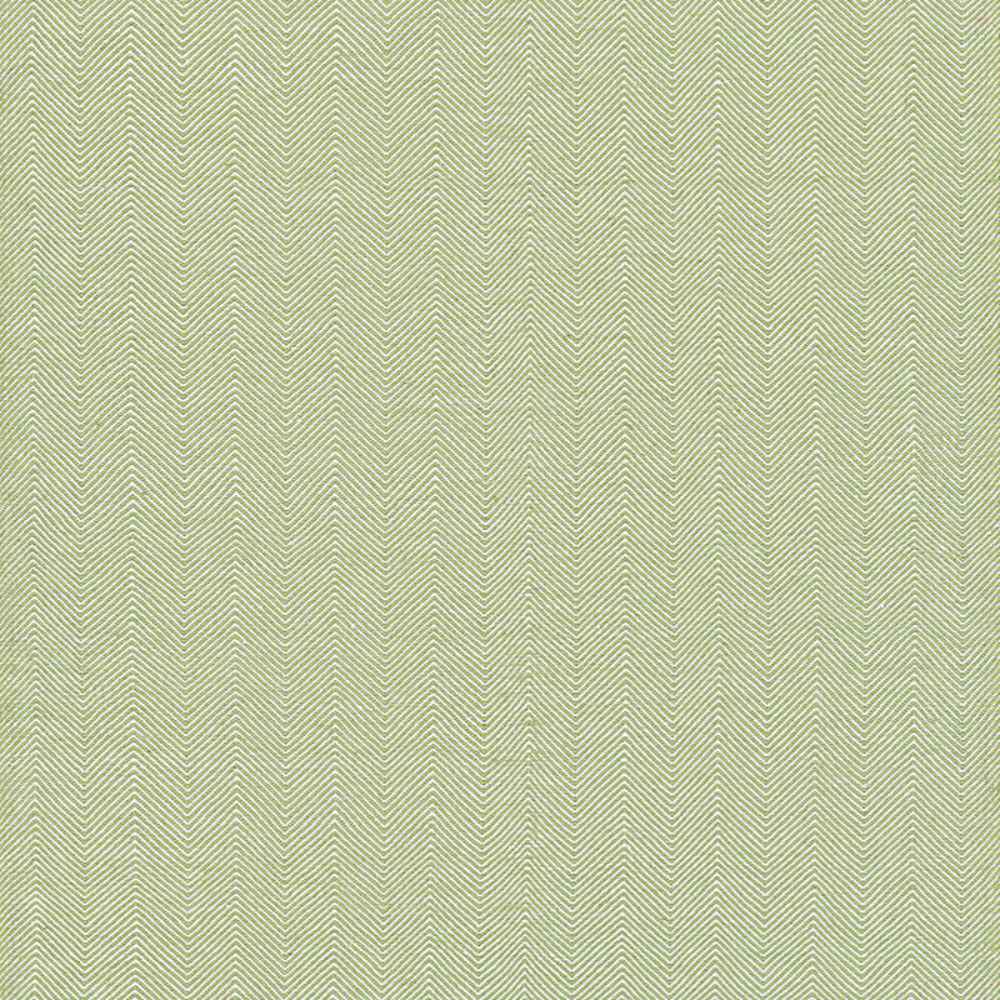 A close-up of the Couristan Cottages Indoor/Outdoor Rug - Bungalow/Green, featuring a soft green herringbone pattern with ivory accents