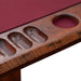 A close-up of the Fireside Lodge 8-Sided Poker Table showcases its handcrafted wooden cup holders and chip trays