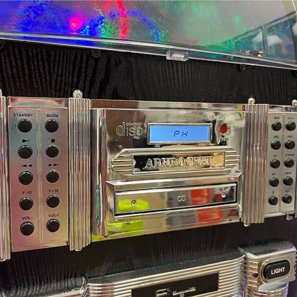 A close-up of the control panel of the Arkrocket Taurus II Jukebox with Stand - Black 2024 New Upgrade