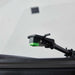 A close-up shot of the tonearm and stylus of Arkrocket Huygens Bluetooth Turntable with Built-in Speakers (Black)