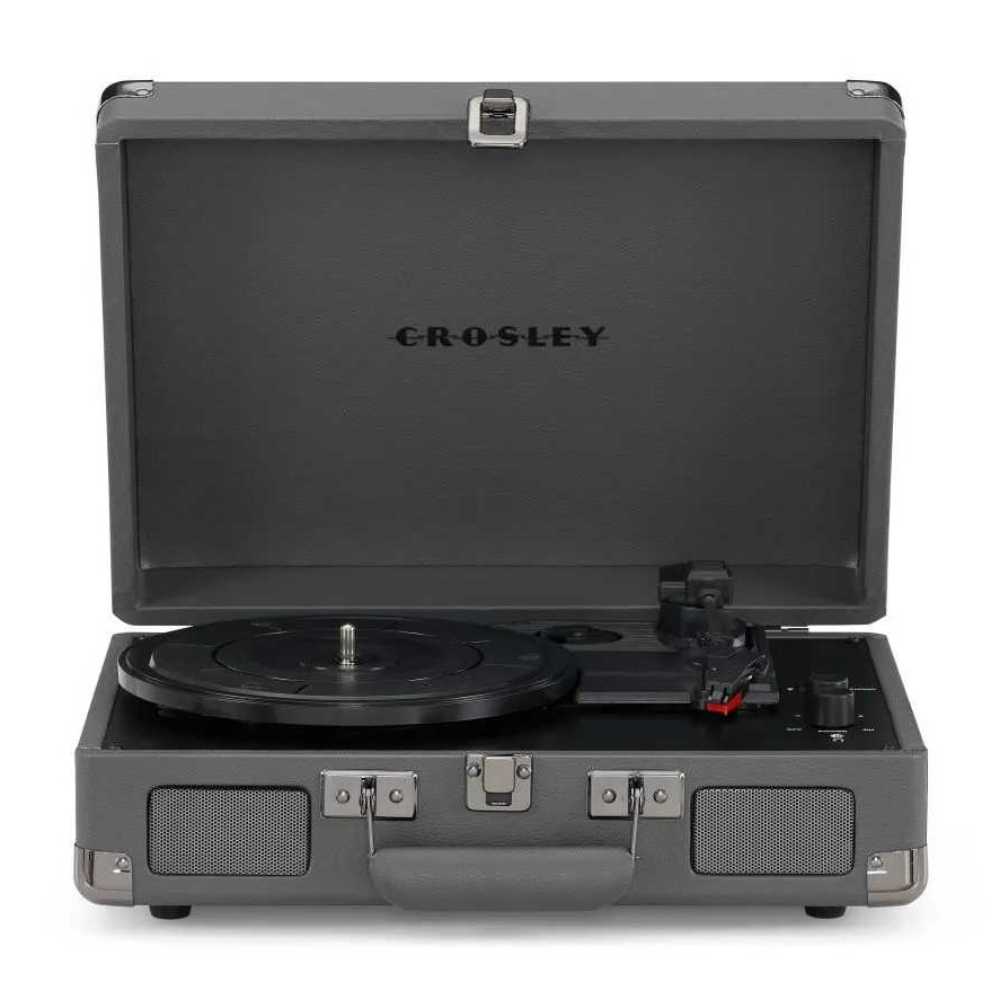 A close-up view of the Crosley Cruiser Plus Portable Turntable with Bluetooth InOut - Slate