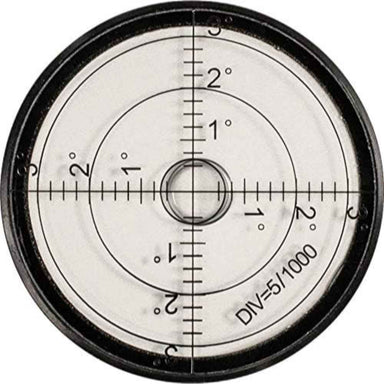 A close-up view of the Crosley Turntable Bubble Level, featuring a circular design with measurement markings and a centered bubble