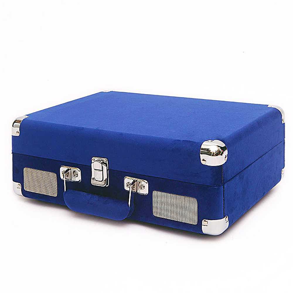 A closed view of the Arkrocket Curiosity Suitcase Bluetooth Turntable (Klein Blue)