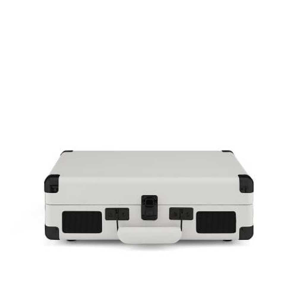 A closed view of the Crosley Cruiser Plus Portable Turntable with Bluetooth InOut - Exclusive White Farmhouse illustrates its compact, suitcase-like design