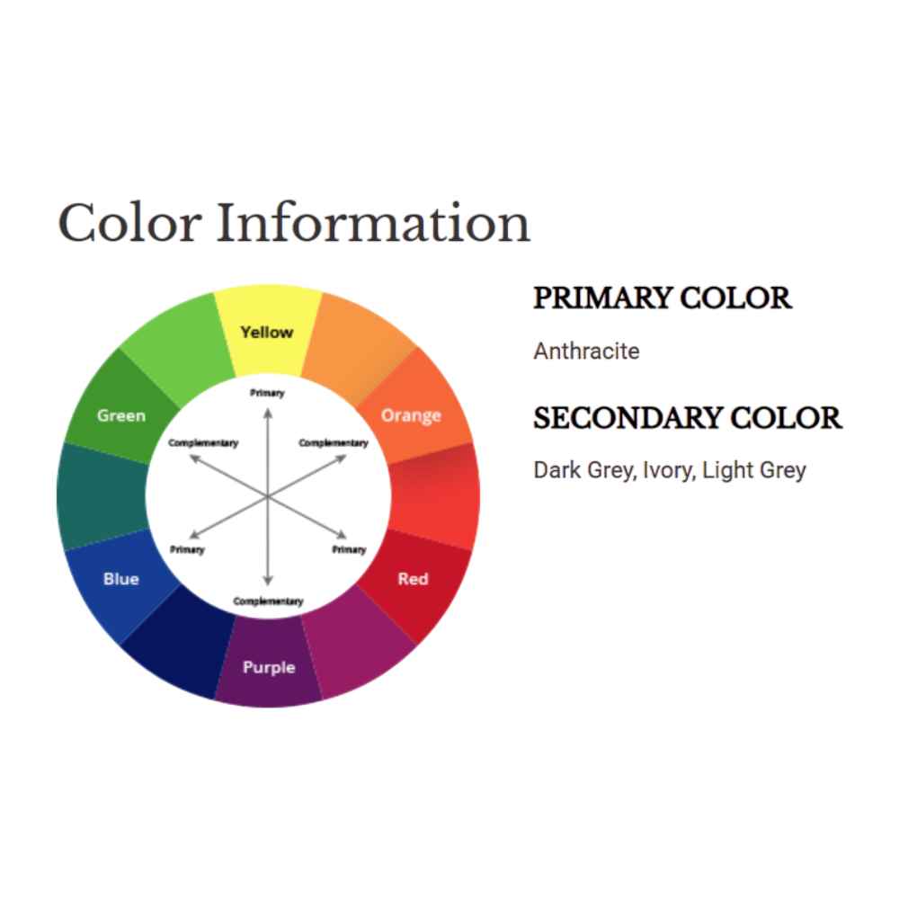 A color chart identifies the Couristan Charm Indoor/Outdoor Rug - Tiverton/Anthracite-Light Grey's primary color as anthracite and secondary shades as dark grey, ivory, and light grey