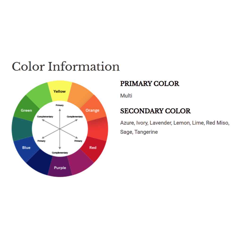 A color wheel and label identify the Couristan Covington Indoor/Outdoor Rug - Sherbet Stripe/Multi with a multi-color palette featuring azure, tangerine, lime, and more