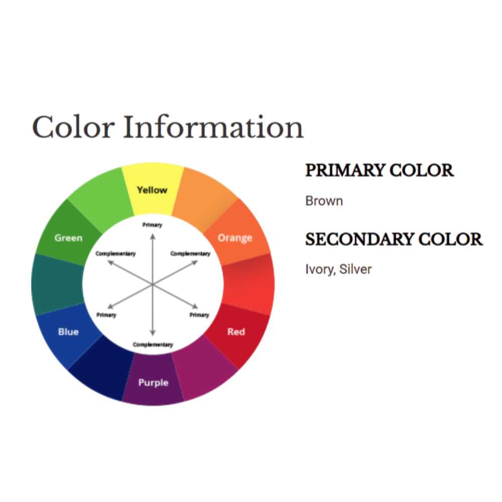 A color wheel chart explains that the Couristan Cape Indoor/Outdoor Rug - Hinsdale/Brown-Ivory features brown as the primary color with ivory and silver as secondary tones