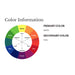 A color wheel chart with labeled primary and secondary colors, identifying the Couristan Cottages Indoor/Outdoor Rug - Southport/Denim's primary color as denim and secondary color as ivory